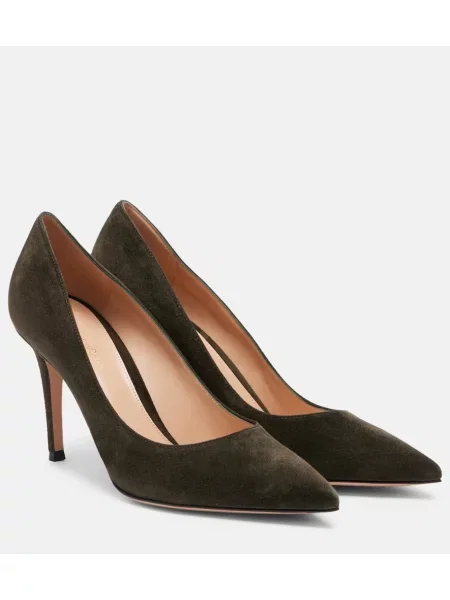 Pantofi cu toc Gianvito Rossi din piele de căprioară verde