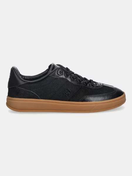 Usnjene superge Tommy Hilfiger TH HERITAGE SNEAKER CALF HAIR črna