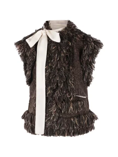 Geacă Sacai cu funde din tweed maro