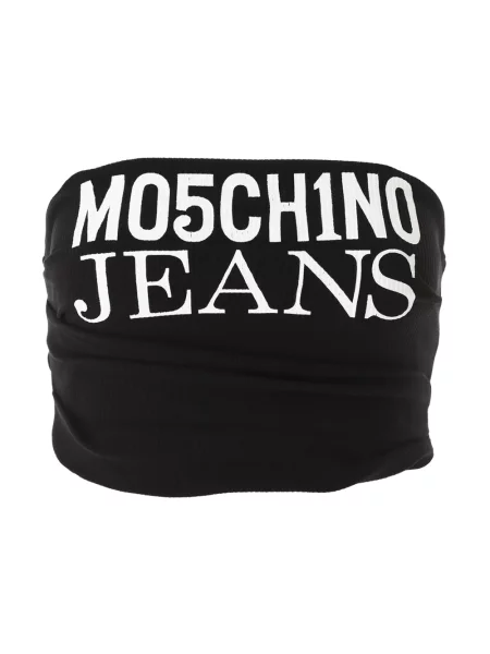 Top Moschino z logo o skróconej długości czarny