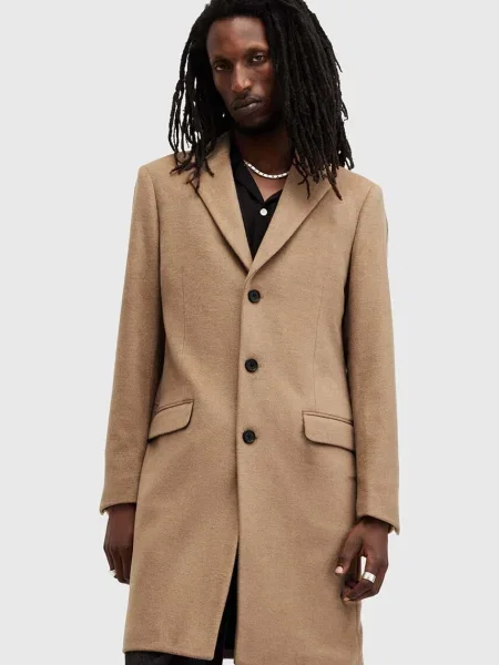 AllSaints płaszcz z domieszką wełny HAL COAT przejściowy beżowy