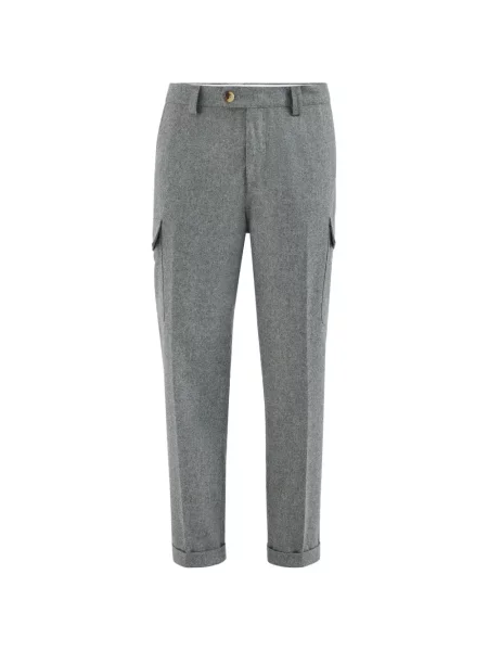 Pantaloni cargo Brunello Cucinelli de flanelă gri