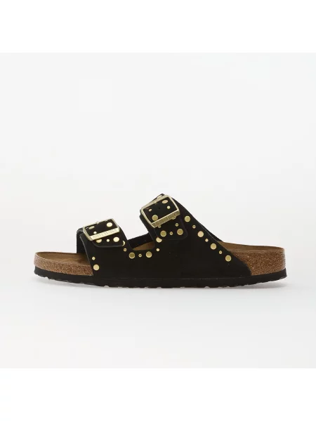 Semišové pantofle Birkenstock s nýty černé