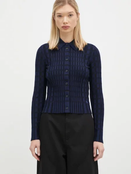 Maison Kitsuné kardigan wełniany Checked lekki granatowy