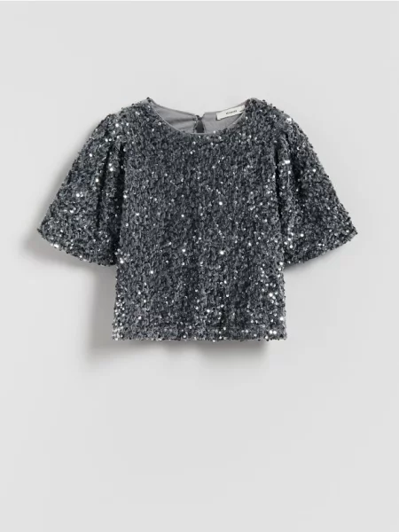 Reserved Блузка з паєтками світло-сірий сіра