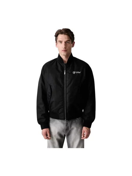 Kurtka bomber Off-white z logo biały