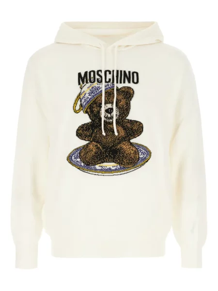 Pulover Moschino cu glugă cu imagine teddy alb