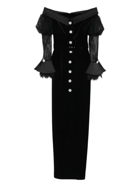 Rochie maxi Silk Love & Lace de mătase de costum negru