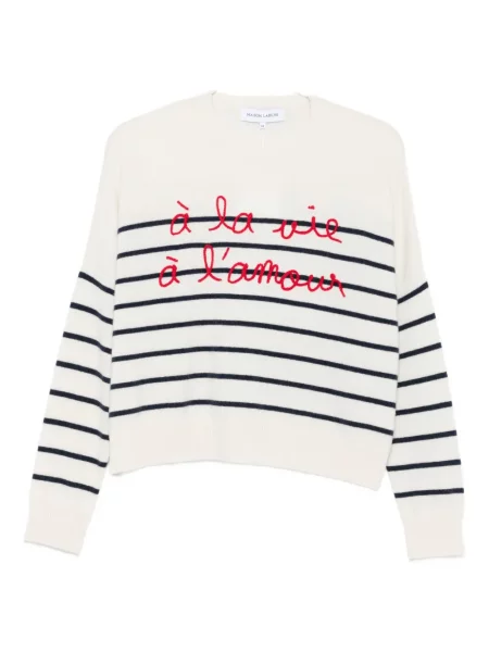 Pulover Maison Labiche cu broderie cu dungi alb