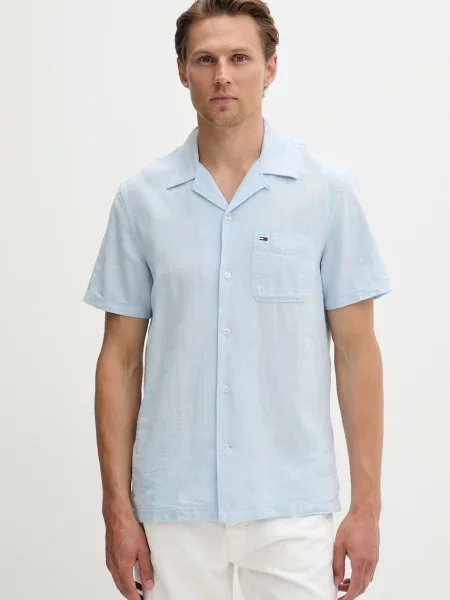Tommy Jeans πουκάμισο ανδρικό με λινό μπλε