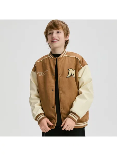 Reserved Bunda bomber z imitace semiše zlatavá hnědá