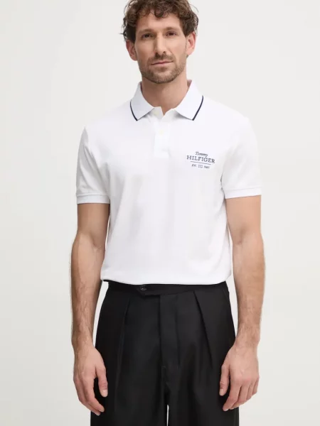 Тениска с яка Tommy Hilfiger с апликация бяло