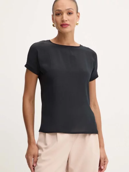 MAX&Co. t-shirt z domieszką jedwabiu czarny