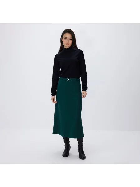 Reserved Midi sukně s páskem tmavě zelená