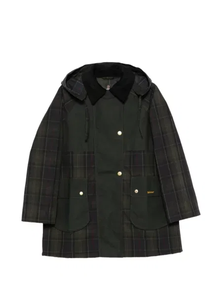 Palton Barbour în carouri cu glugă verde
