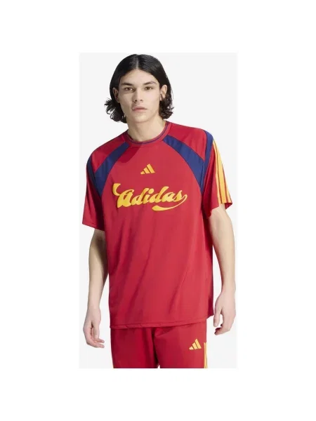 Koszulka z krótkim rękawem damska adidas House of Tiro czerwono niebiesko żółta S czerwona