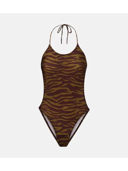 Strój kąpielowy The Attico z nadrukiem w zebrę z dekoltem halter brązowy