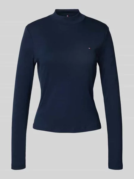 Bluzka z długim rękawem o kroju slim z czystej bawełny Tommy Hilfiger granatowa