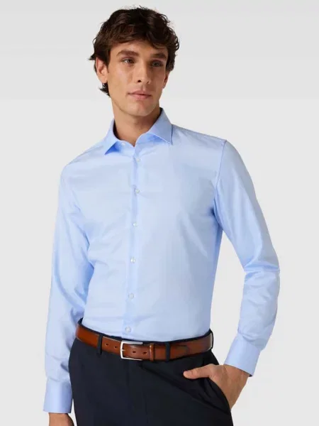 Koszula biznesowa o kroju slim fit z drobnego twillu Seidensticker błękitna