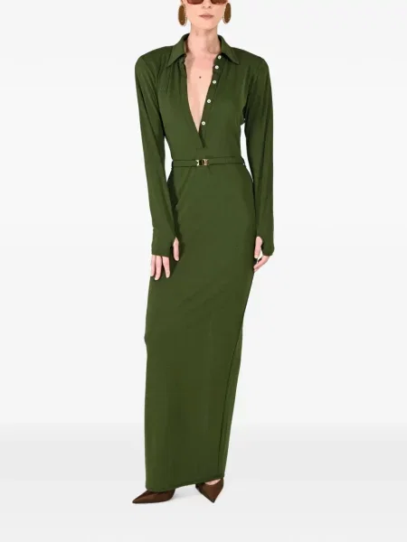 Gulerat cu centură rochie maxi Rowen Rose verde