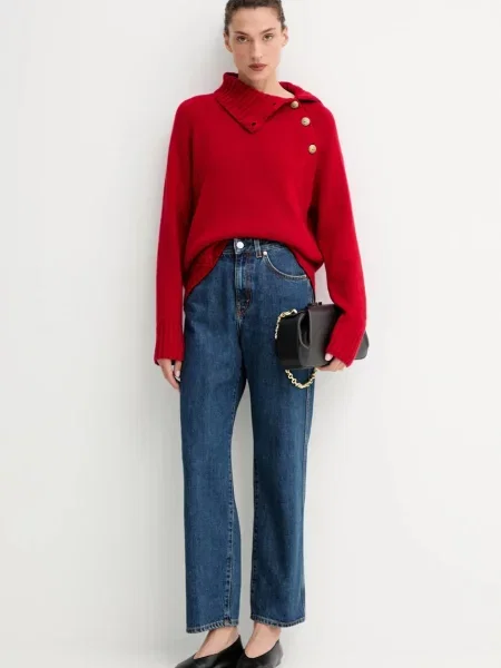 ZADIG&VOLTAIRE sweter kaszmirowy ciepły z golfem czerwony