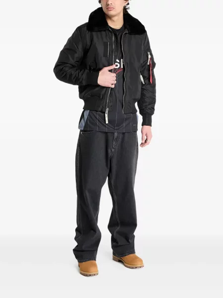 Gulerat geacă bomber Alpha Industries din piele de oaie negru