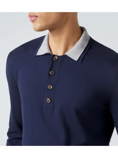 Tricou polo Eleventy din cașmir albastru