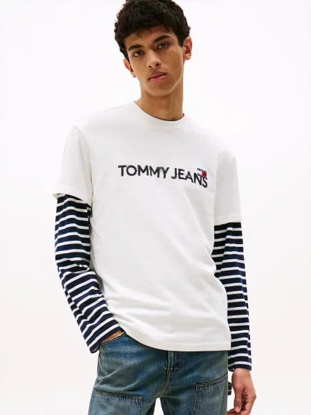 Tommy Jeans Tričko / šedobiela čierna
