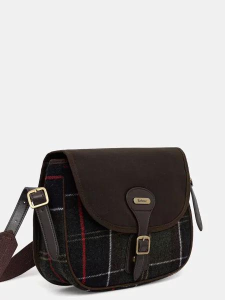 Geanta crossbody Barbour de lână în carouri clasică maro