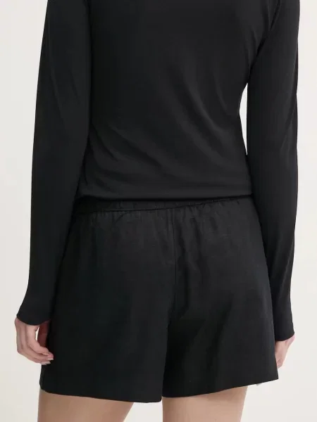 Lněné kraťasy Abercrombie & Fitch hladké high waist černá
