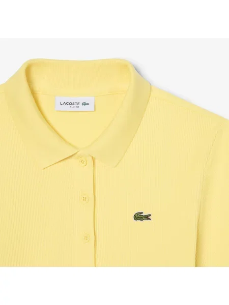 Lacoste Dopasowana Prążkowana Koszulka Polo żółta