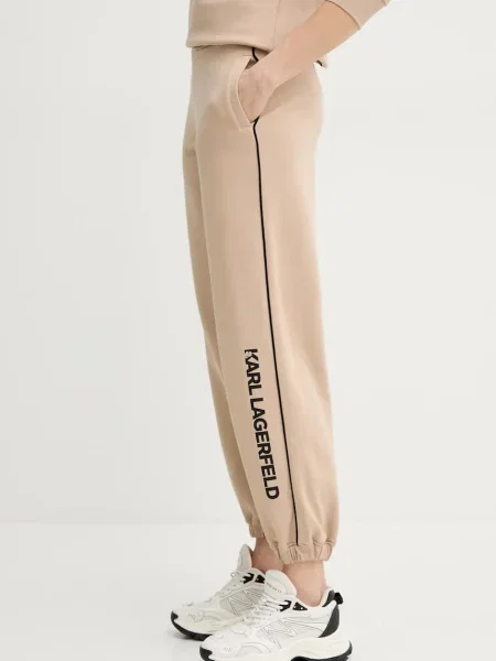 Karl Lagerfeld Spodnie Mężczyzna L Spodnie dresowe z lamówką z logo beżowy