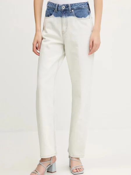 Дънки Karl Lagerfeld Jeans с висока талия бяло
