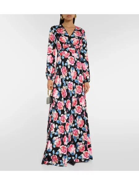 Saténové kvetinové oblekové maxi šaty Diane Von Furstenberg ružová