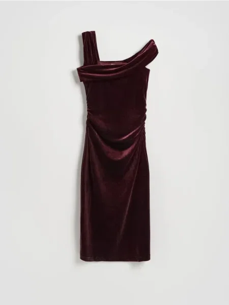 Reserved Welurowa sukienka midi bordowy
