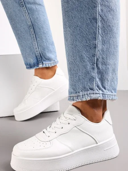 Sneakerși Albi cu Platformă și Șirețuri Arvilla alb