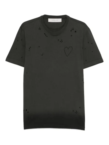Tricou Golden Goose zdrențuiți cu motiv cu inimi gri