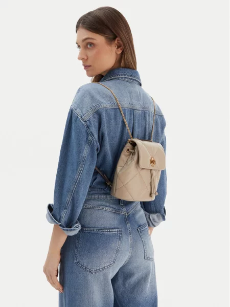 Kuprinės Tory Burch Kira Diamond Quilt Small Bacpack Écru