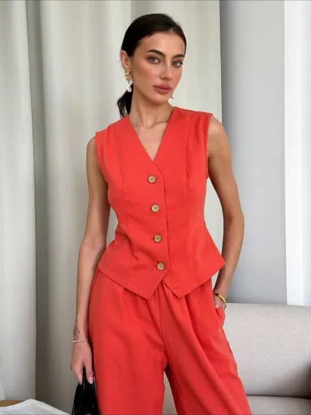 ART KNIT Жилет класичний Кораловий Льон/бавовна