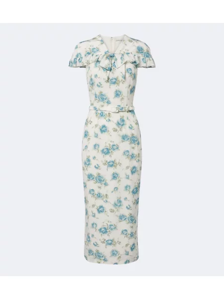 Rochie midi Alessandra Rich de mătase cu model floral alb