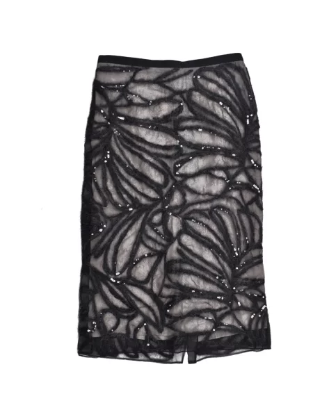 Fustă midi Brunello Cucinelli cu paiete cu model floral negru