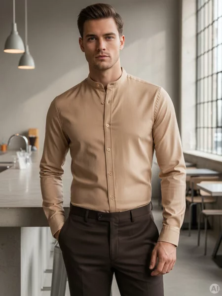 Koszula SLIM FIT casualowa ze stójką Dstreet beżowa
