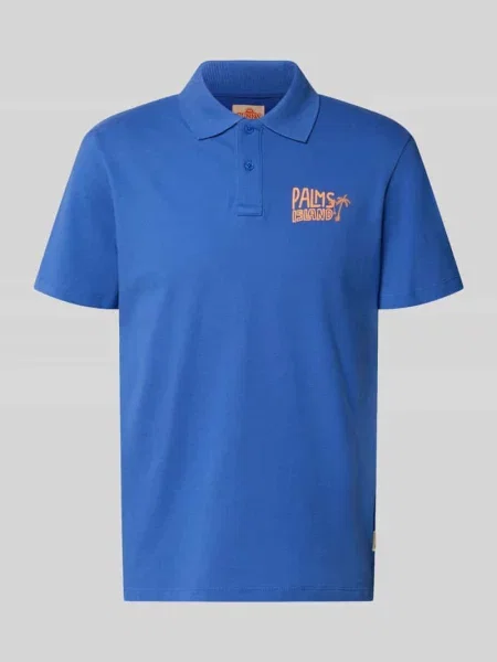 Koszulka polo o kroju regular fit z nadrukiem i listwą guzikową model MAILLE' Blend niebieska