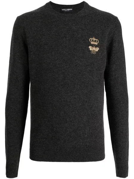 Pulover Dolce & Gabbana cu broderie tricotate gri