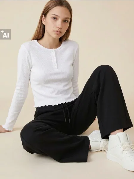 Sinsay Tepláky se širokými nohavicemi černá