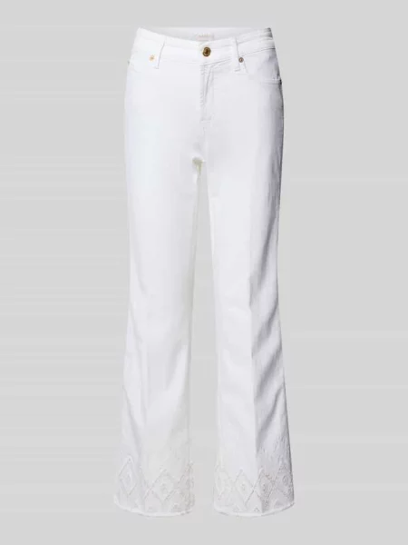 Jeansy o rozkloszowanym kroju z haftem angielskim model ‘FRANCESCA’ Cambio białe