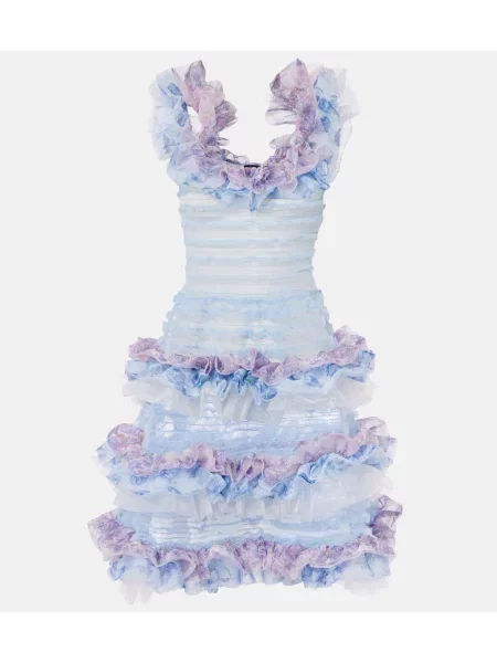 Sukienka midi Susan Fang z falbankami tiulowa do kolan niebieska