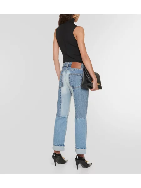 Blugi drepți Victoria Beckham cu talie înaltă albastru