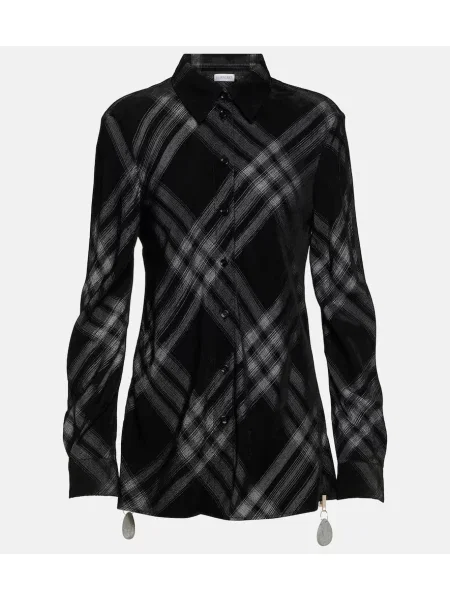 Cămașă Burberry de catifea în carouri negru