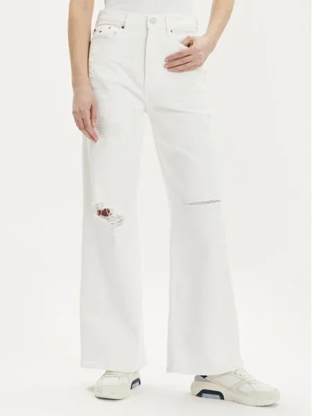 Tommy Jeans Blugi Claire Wide Leg alb